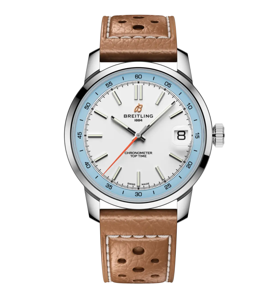 Breitling Top Time B31 38 mm bianco bracciale pelle AB3113281A1X1