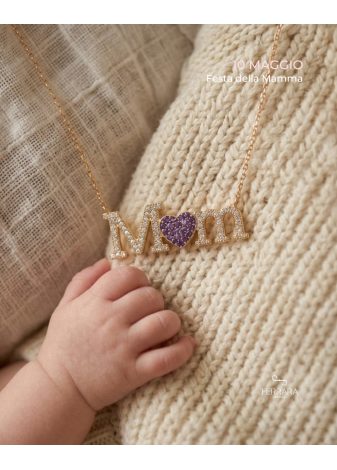 Collana mom in Oro, diamanti e zaffiri rosa regalo Festa della Mamma