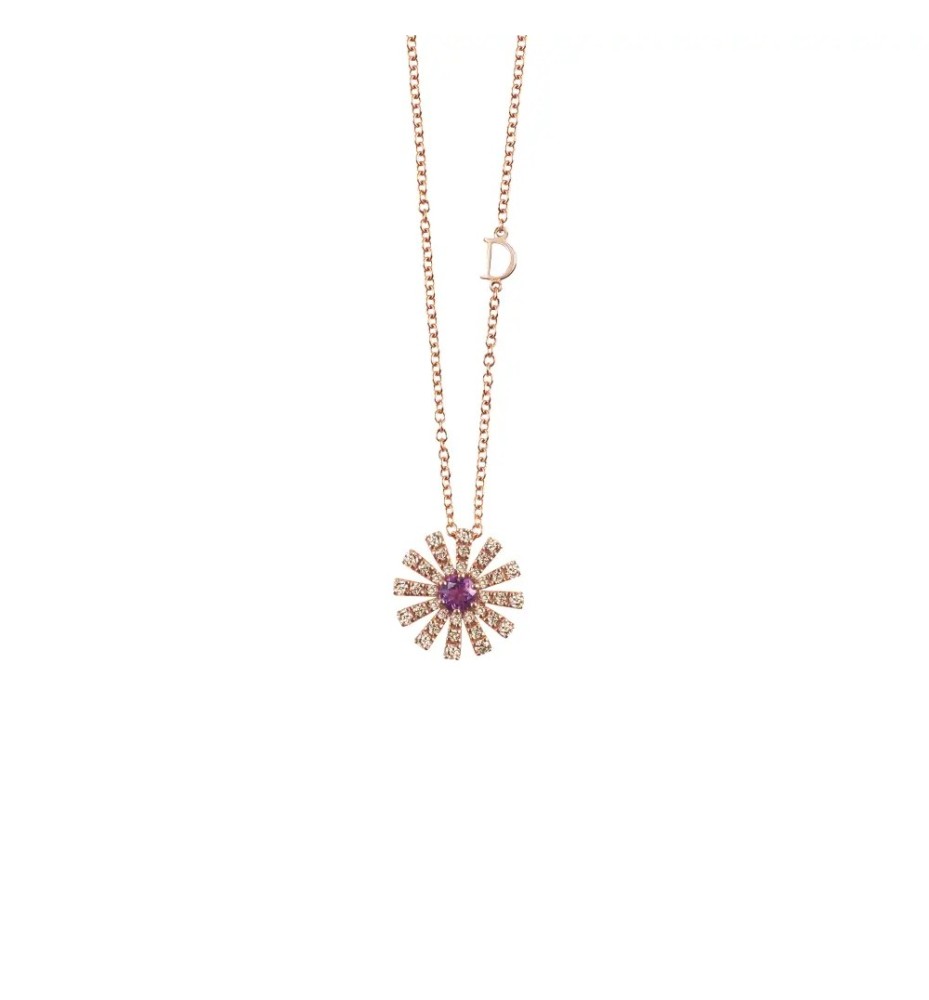 Collana Margherita oro rosa con ametista diamanti brown 16mm 20072766