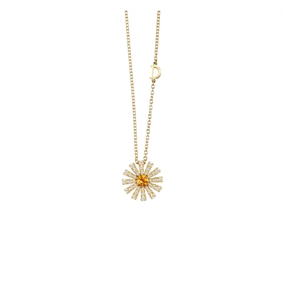 Collana Margherita oro giallo quarzo citrino e diamanti 16mm 20072771