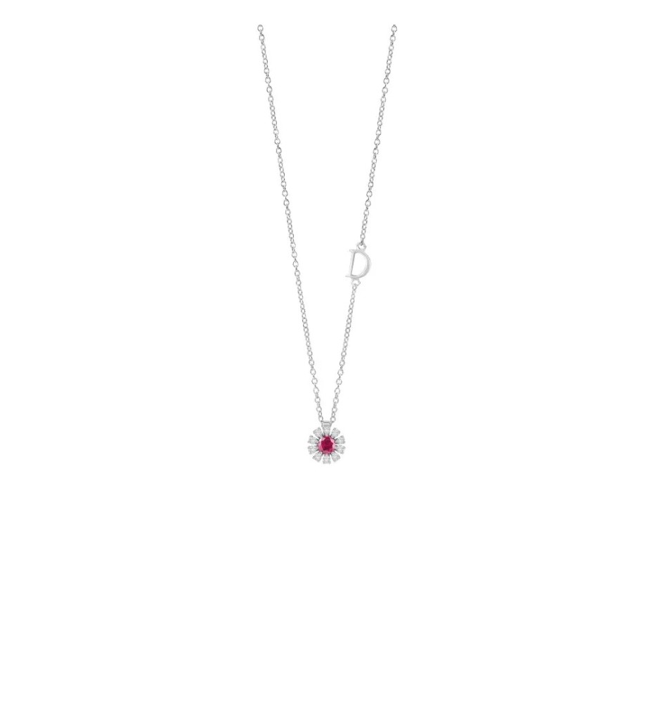 Collana Margherita in oro bianco con diamanti e rubino 20087086