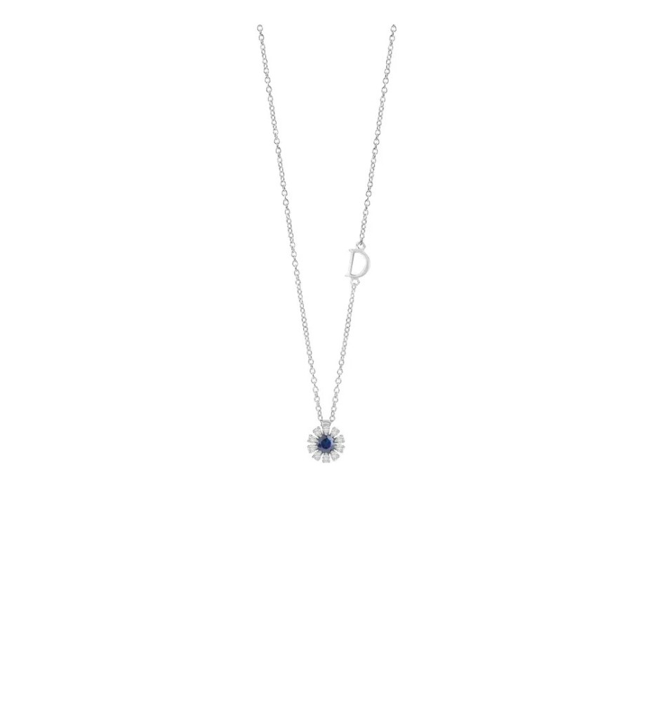 Collana Margherita in oro bianco con diamanti e zaffiro 20087085