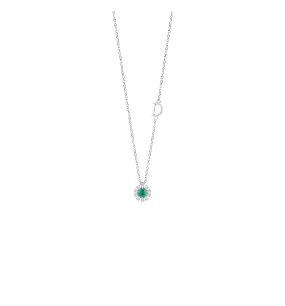 Collana Margherita in oro bianco con diamanti e smeraldo 20084145
