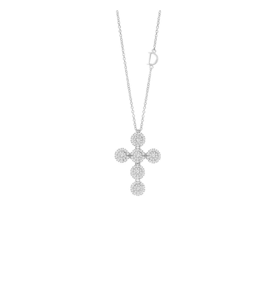 Collana Margherita croce in oro bianco con diamanti 20074590