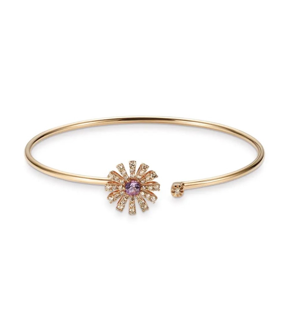 Bracciale Margherita rigido in oro rosa con ametista e diamanti brown
