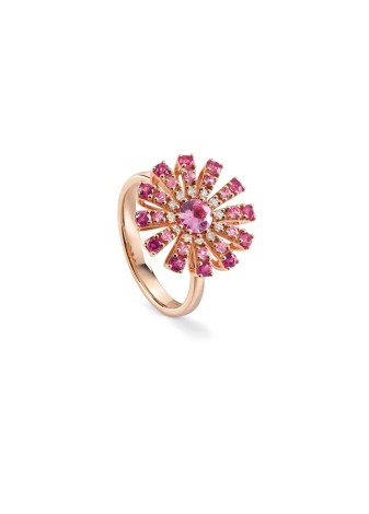 Anello Margherita in oro rosa con zaffiri rosa e diamanti 16 mm