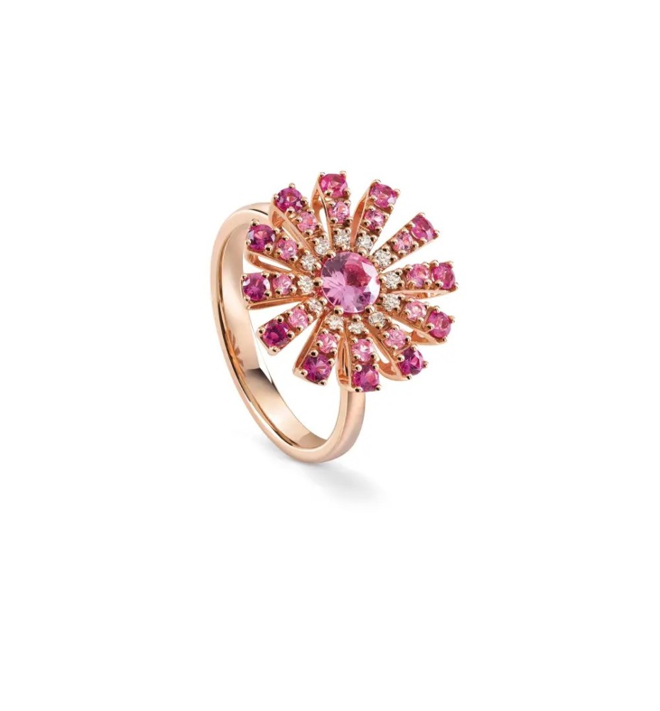 Anello Margherita in oro rosa con zaffiri rosa e diamanti 16 mm