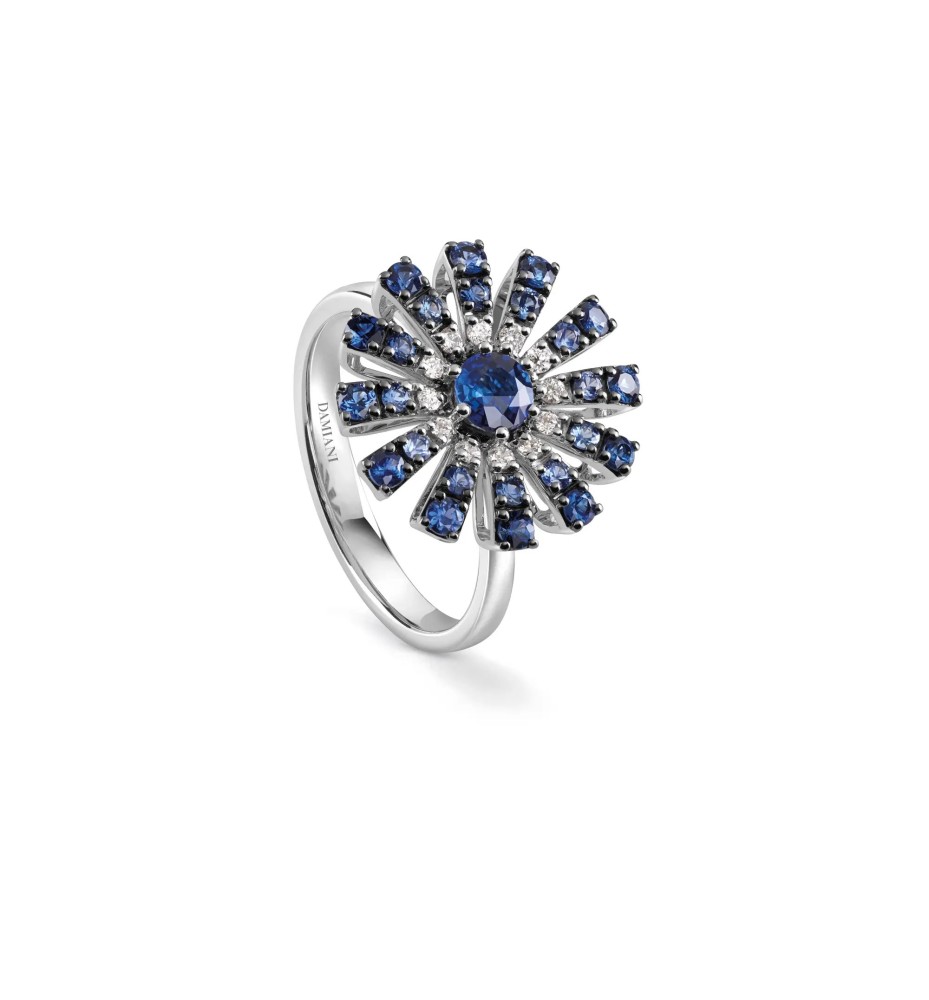 Anello Margherita in oro bianco con zaffiri e diamanti mis 13