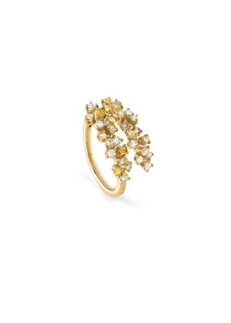 Anello Mimosa Flexi in oro giallo con diamanti bianchi gialli e brown