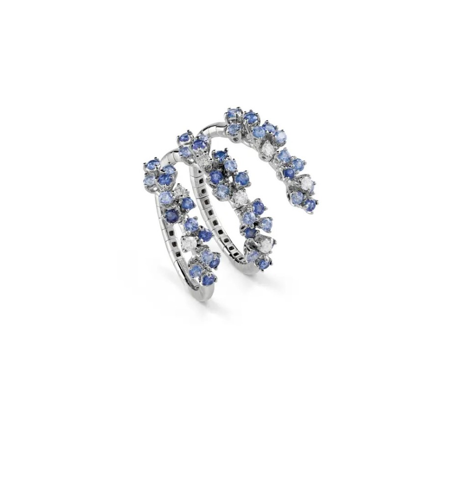 Anello Mimosa Flexi in oro bianco con diamanti e zaffiri 3 fasce