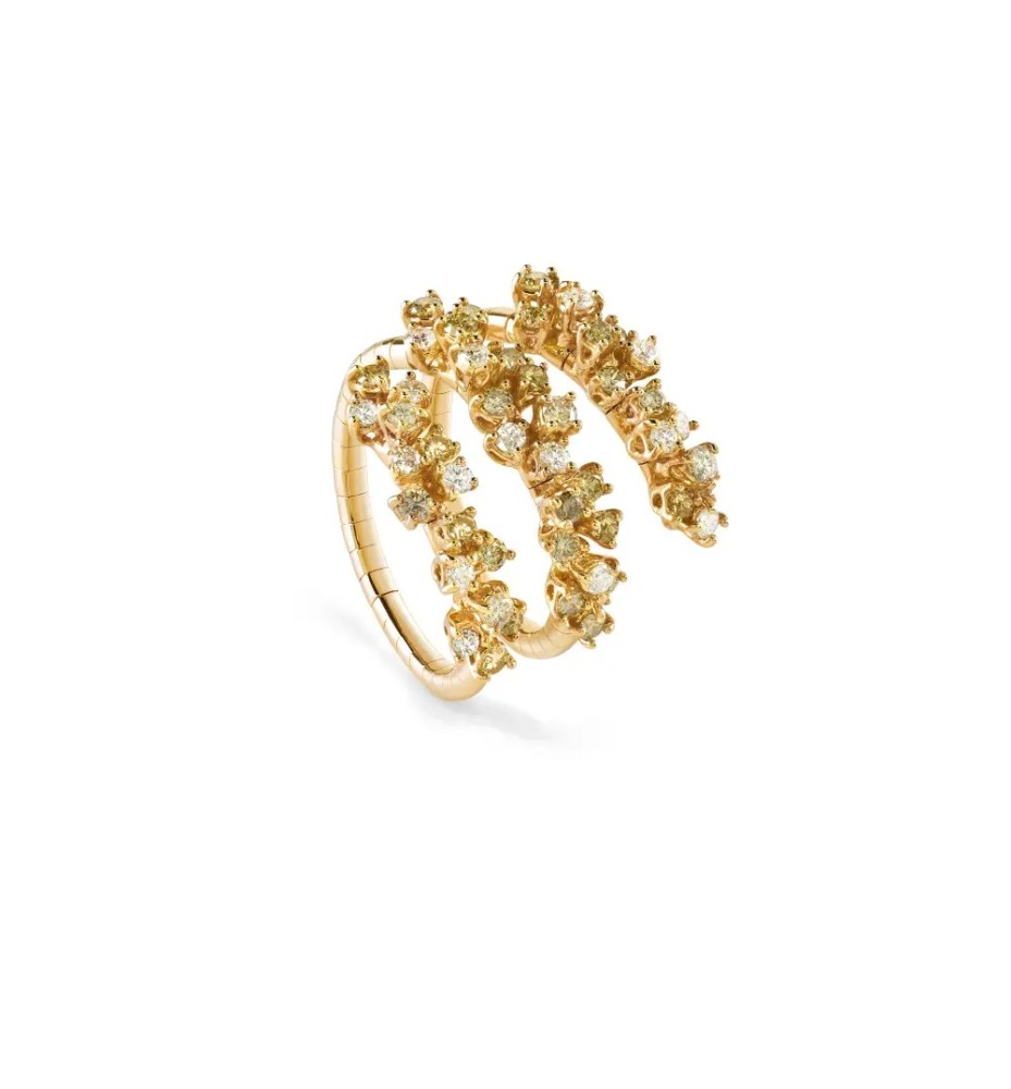 Anello Mimosa Flexi oro giallo con diamanti 3 fasce