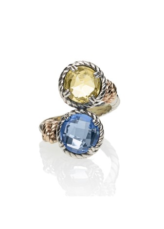 Anello DeNobili Nodi intreccio due pietre azzurra e gialla AN3723