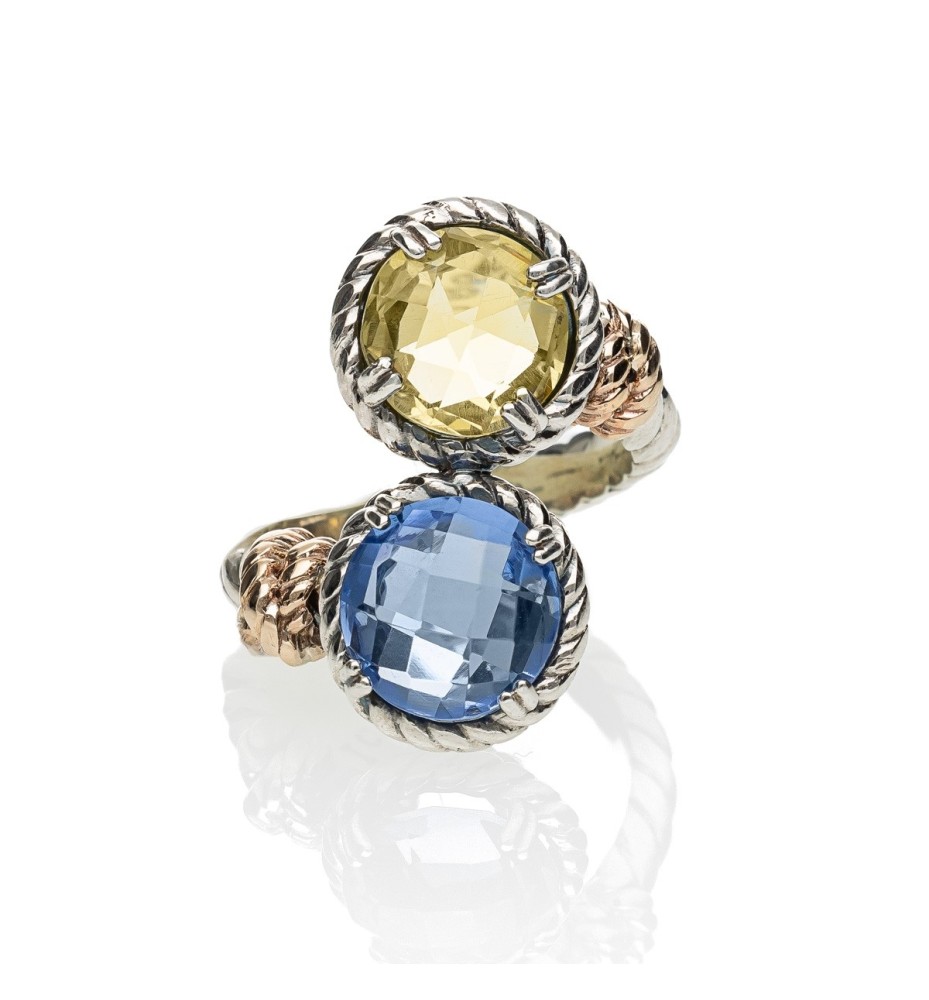 Anello DeNobili Nodi intreccio due pietre azzurra e gialla AN3723