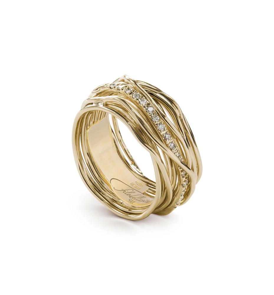 Anello Filodellavita 13 fili Oro Giallo e Diamanti Bianchi AN13GBT