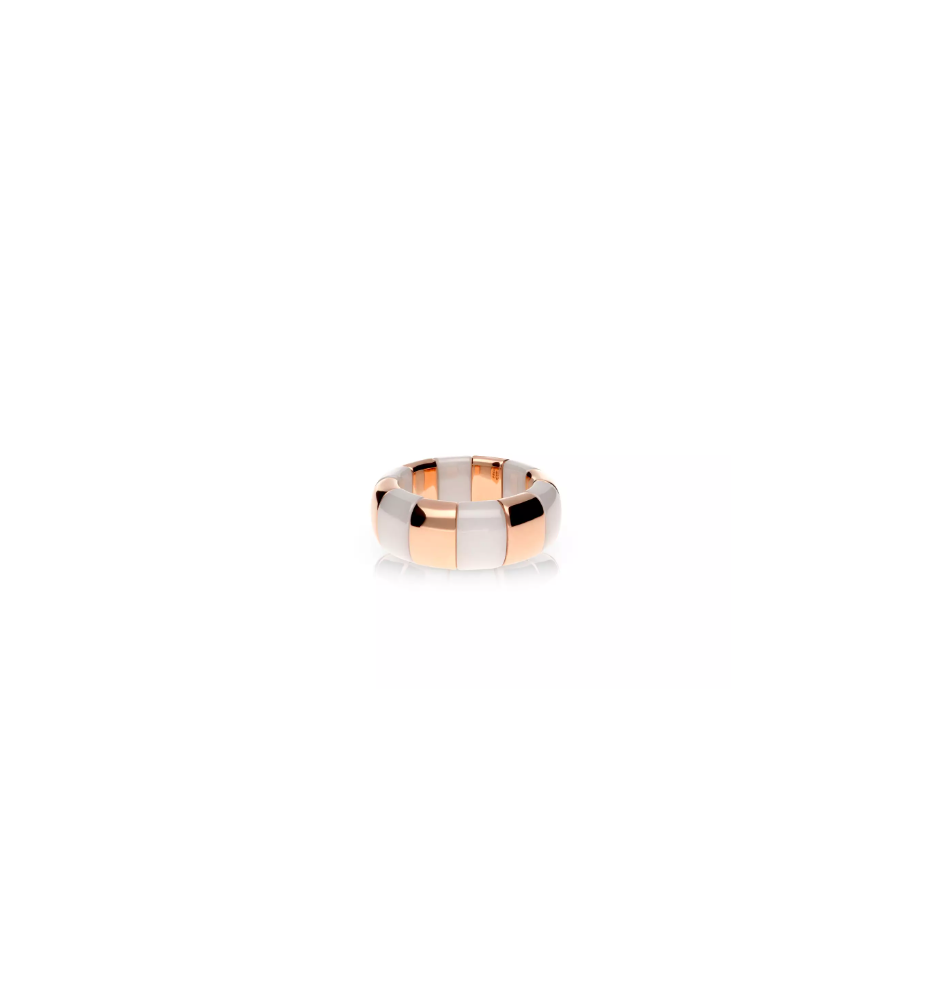 Anello Demeglio Aura Pura Grande Ceramica bianca lucida e dorata rosa Anello Demeglio Aura Pura Grande Ceramica bianca lucida e dorata rosa