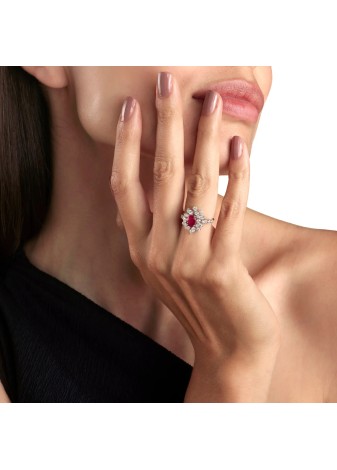 Anello Mimosa in oro bianco con diamanti e rubino