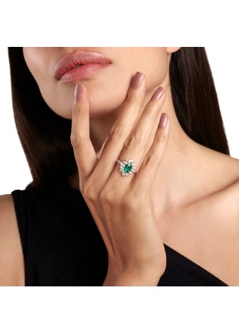 Anello Mimosa in oro bianco con diamanti e smeraldo