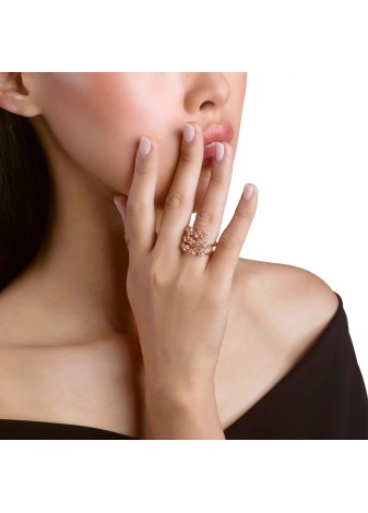 Anello Mimosa Flexi in oro rosa con diamanti bianchi e brown 3 fasce