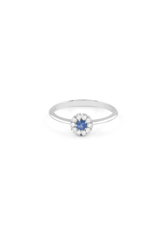 Anello Margherita in oro bianco con diamanti e zaffiro