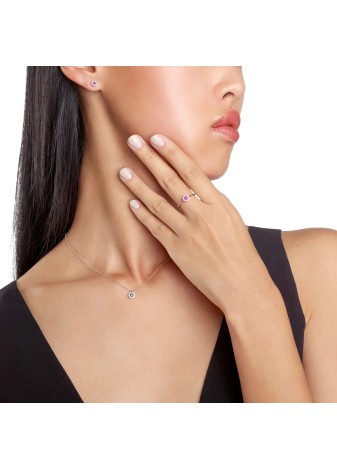 Anello Margherita in oro bianco con diamanti e rubino