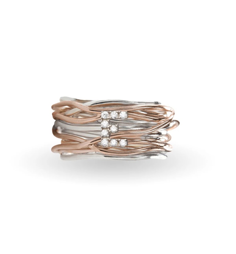 Filodellavita 13 fili in Argento 925 e Oro 9kt e iniziale con diamanti