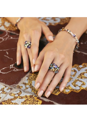 Anello DeNobili Positano argento oro e quarzo idrotermale AN123