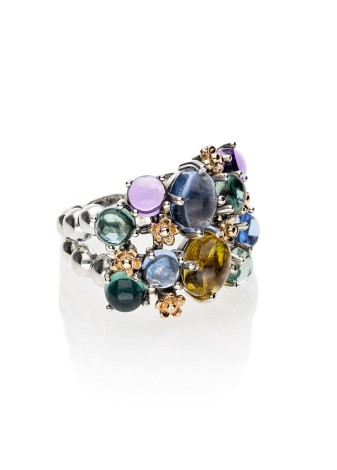 Anello DeNobili Positano argento oro e quarzo idrotermale AN123