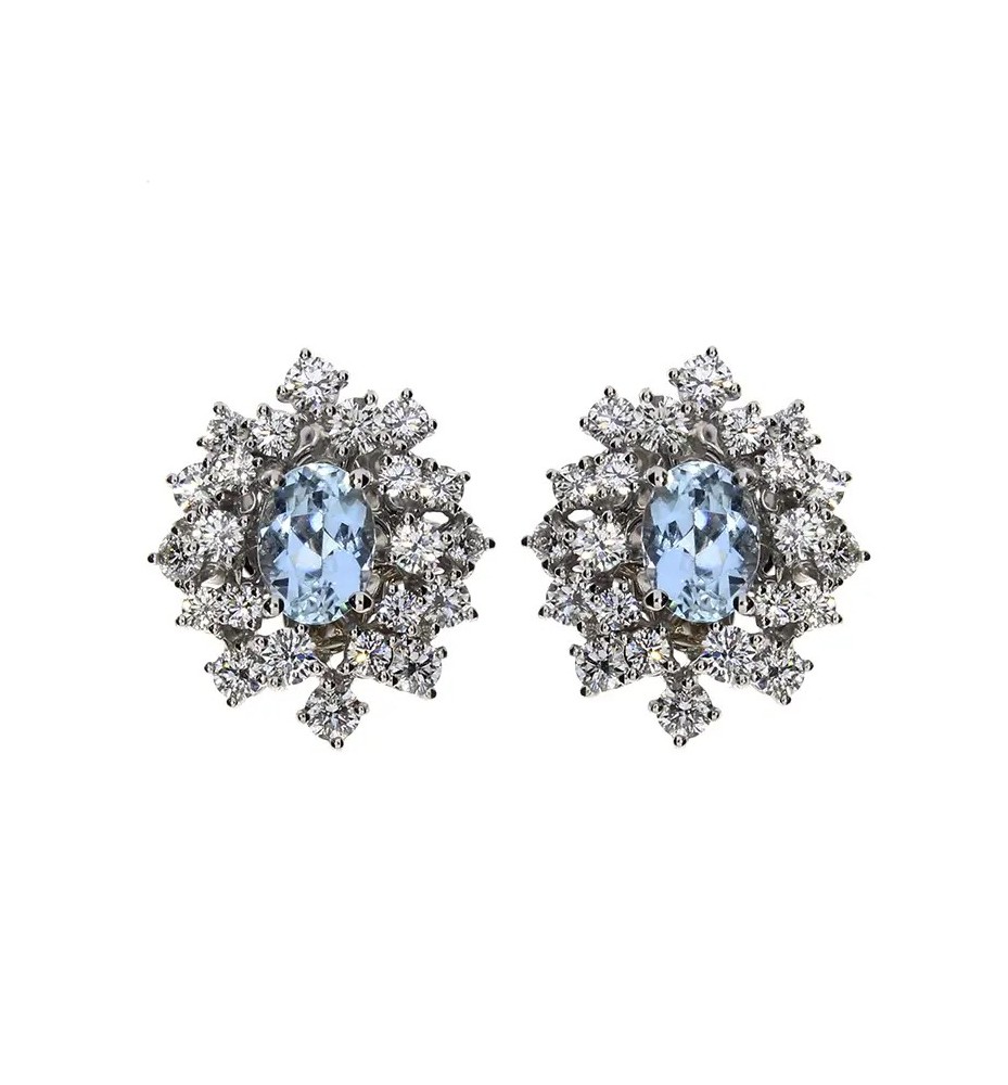 Orecchini Mimosa in oro bianco con diamanti e acquamarina 20071065