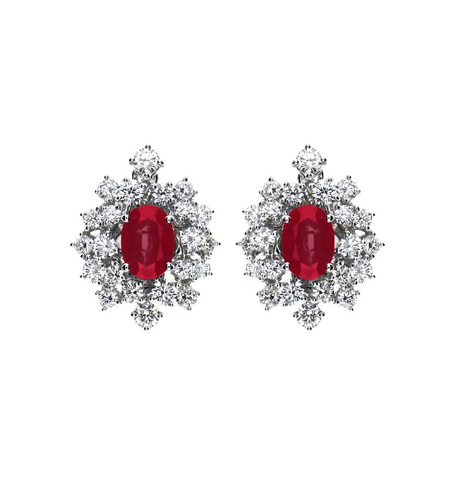 Orecchini Mimosa in oro bianco con diamanti e rubini 20071703