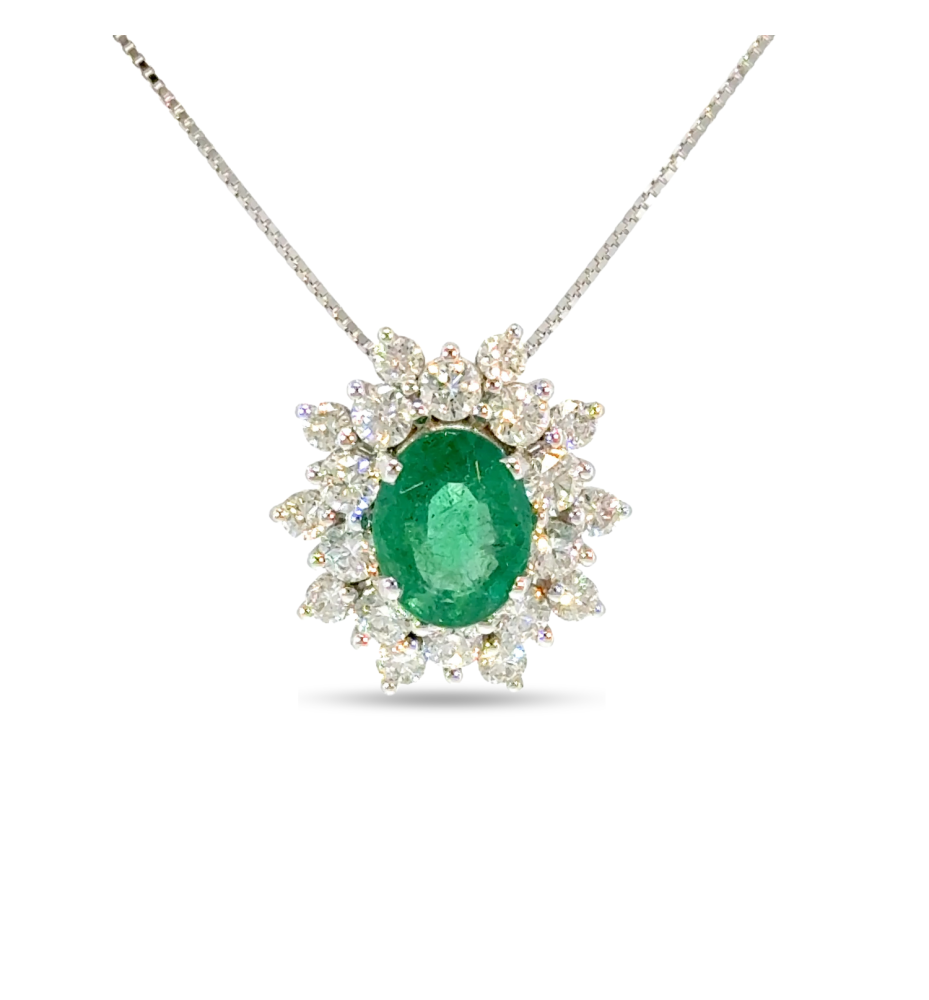 Collana in Oro bianco collezione Rapsody con Smeraldo Naturale Taglio