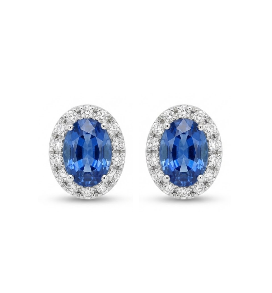 Orecchini in Oro Bianco, Zaffiri Blu e Diamanti Ref. ORCONDN.1307
