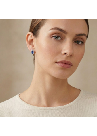 Orecchini in Oro Bianco, Zaffiri Blu e Diamanti Ref. ORCONDN.1307