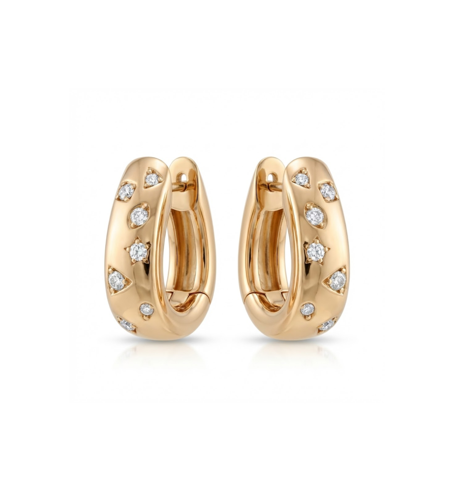 Orecchini a Cerchio fantasia in Oro Rosa con Diamanti Brillanti